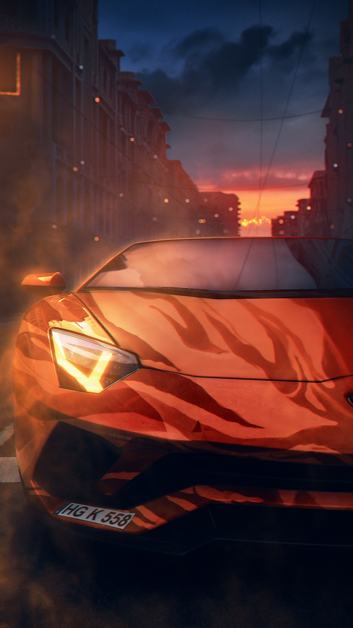 Обои Оранжевый цвет, спорткар, легковые автомобили, Ламборджини, Шевроле Корвет в разрешении 720x1280