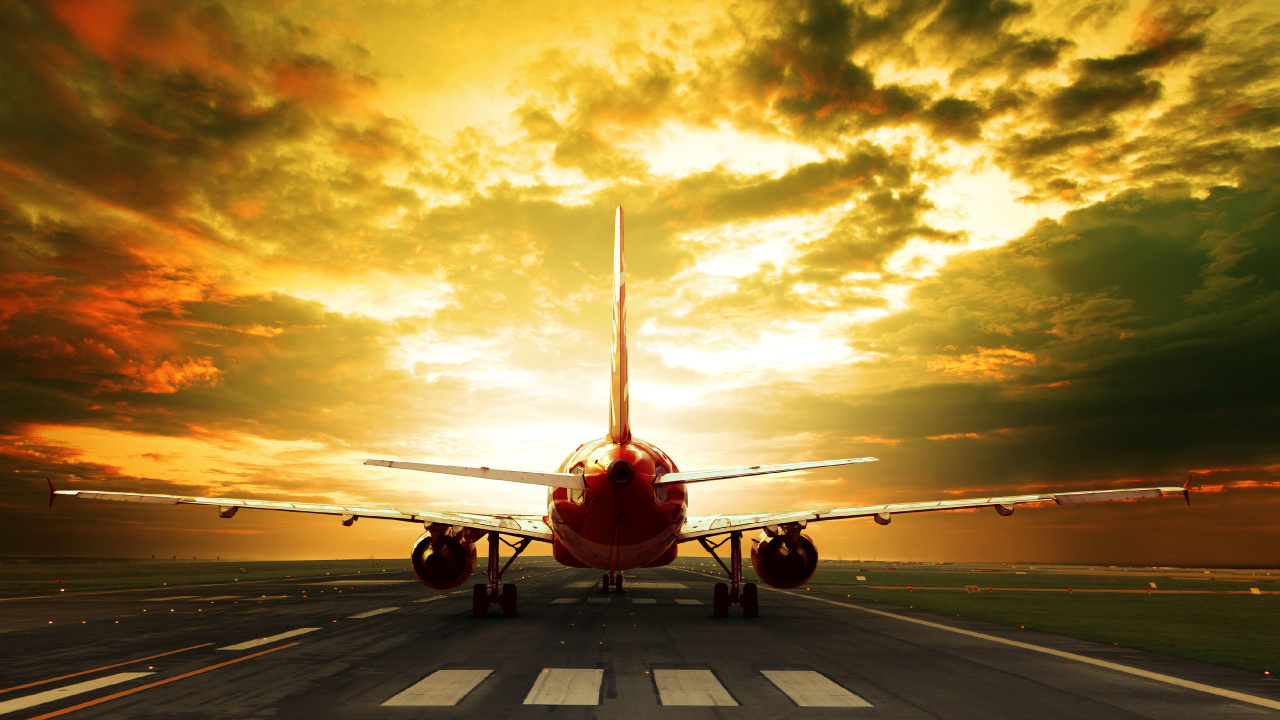 Обои самолет, самолеты, полет, дорожка, авиация в разрешении 1280x720