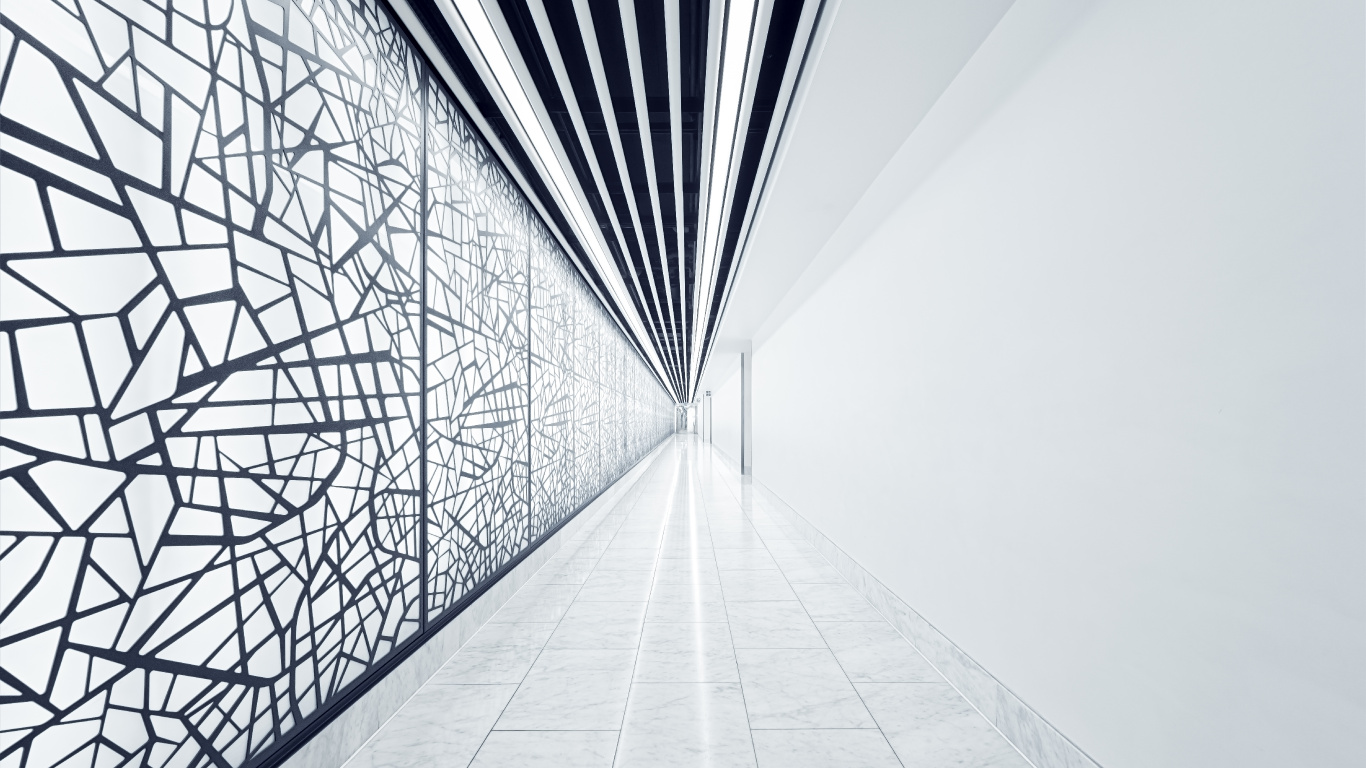 Обои архитектура, черный и белый, дизайн, белые, линия в разрешении 1366x768