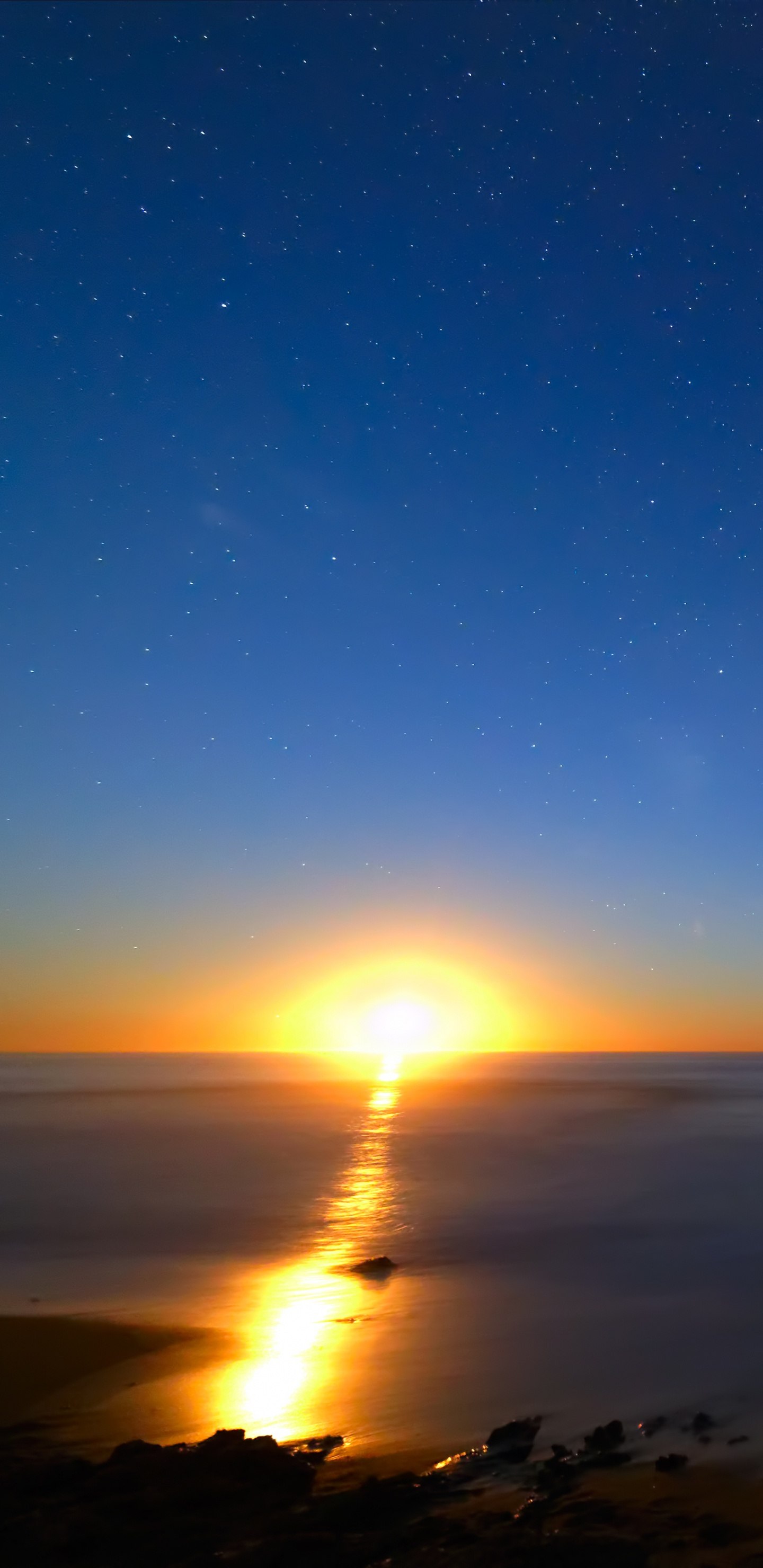 Обои горизонт, ночь, море, атмосфера, восход солнца в разрешении 1440x2960