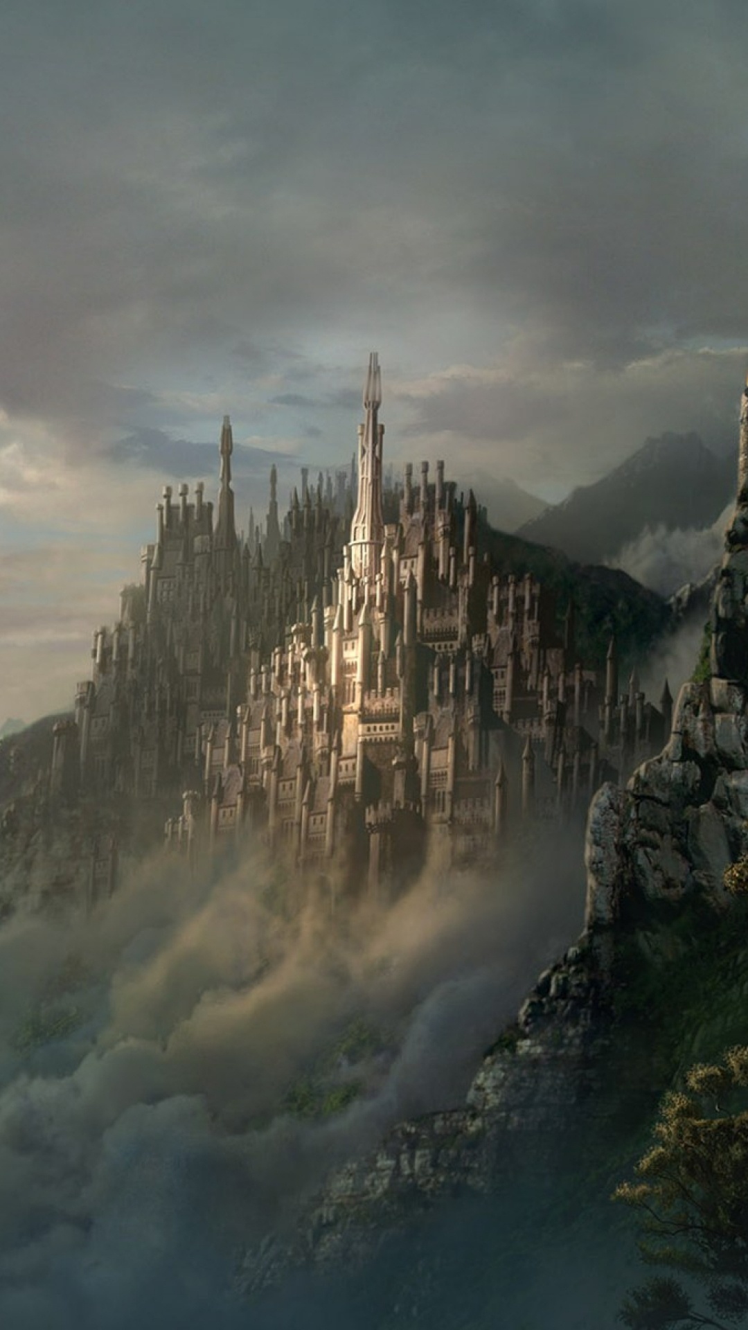 Обои замок, атмосфера, местность, темные фантазии, горный хребет в разрешении 1080x1920