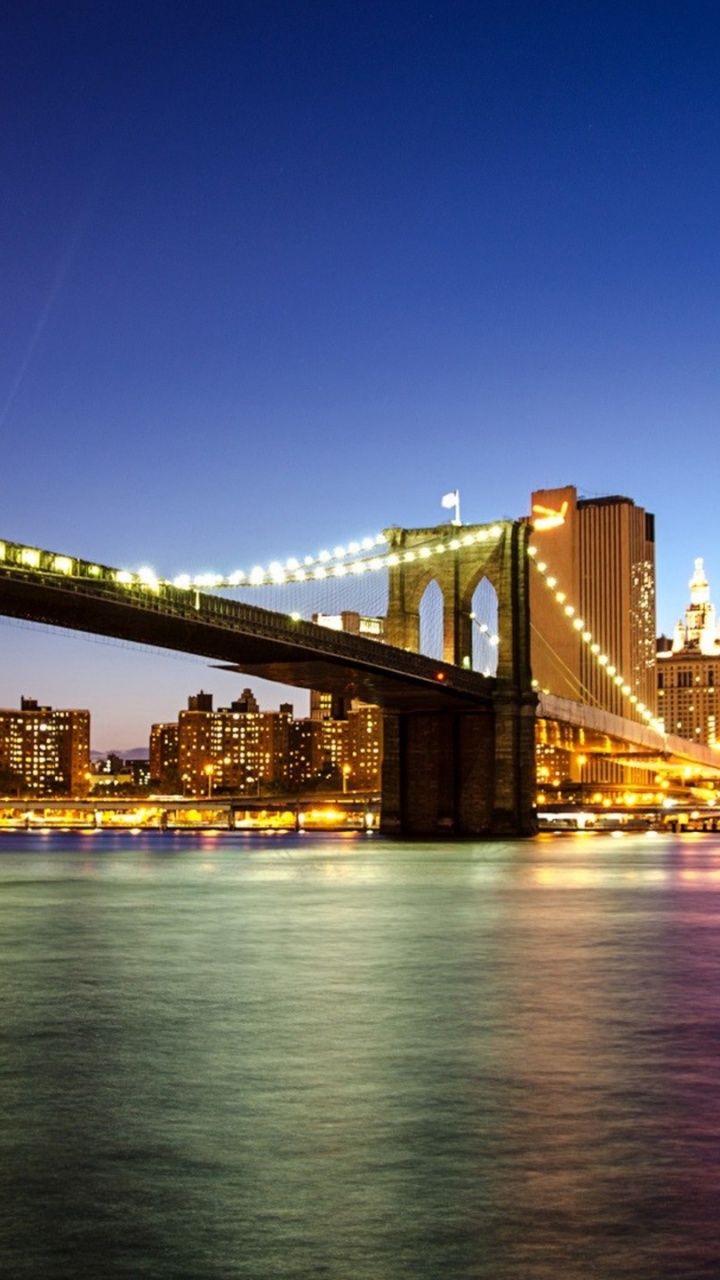 Обои Бруклинский мост, городской пейзаж, город, линия горизонта, ориентир в разрешении 720x1280