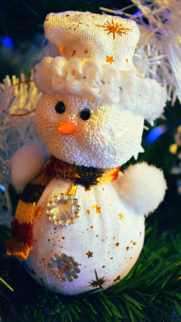 Обои рождественский орнамент, Рождественские украшения, Рождественский день, елка, Снеговик в разрешении 720x1280