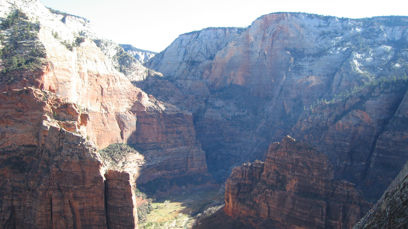 Обои национальный парк Зайон Ангелы посадки, гора, каньон, формирование, откос в разрешении 1366x768