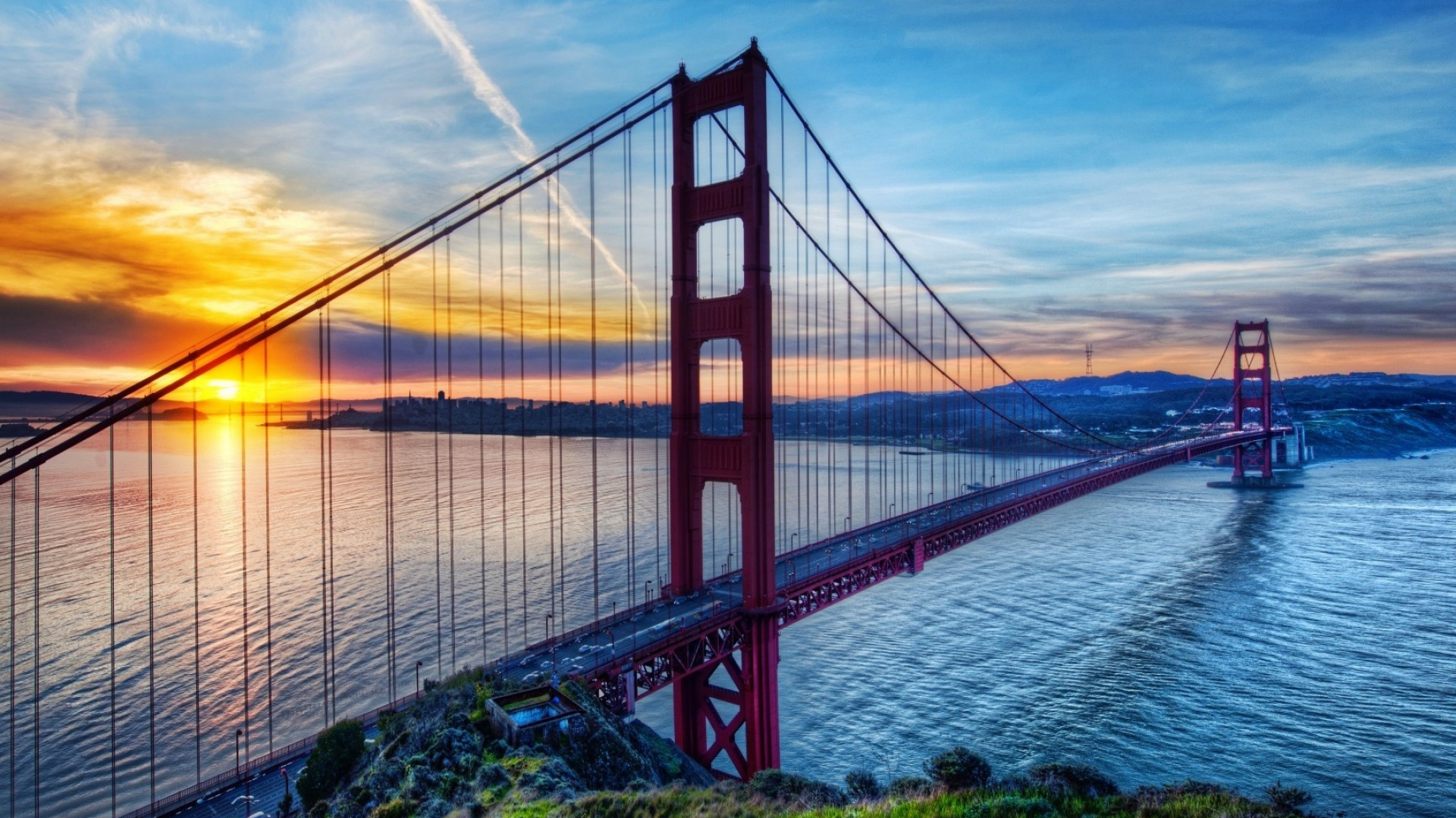 Обои мост Golden Gate, мост, вантовый мост, вода, подвесной мост в разрешении 1920x1080