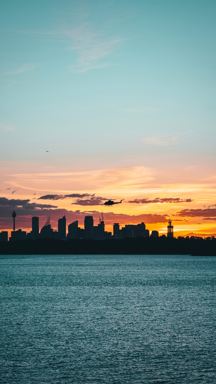 Обои горизонт, послесвечение, вода, закат, сумрак в разрешении 750x1334