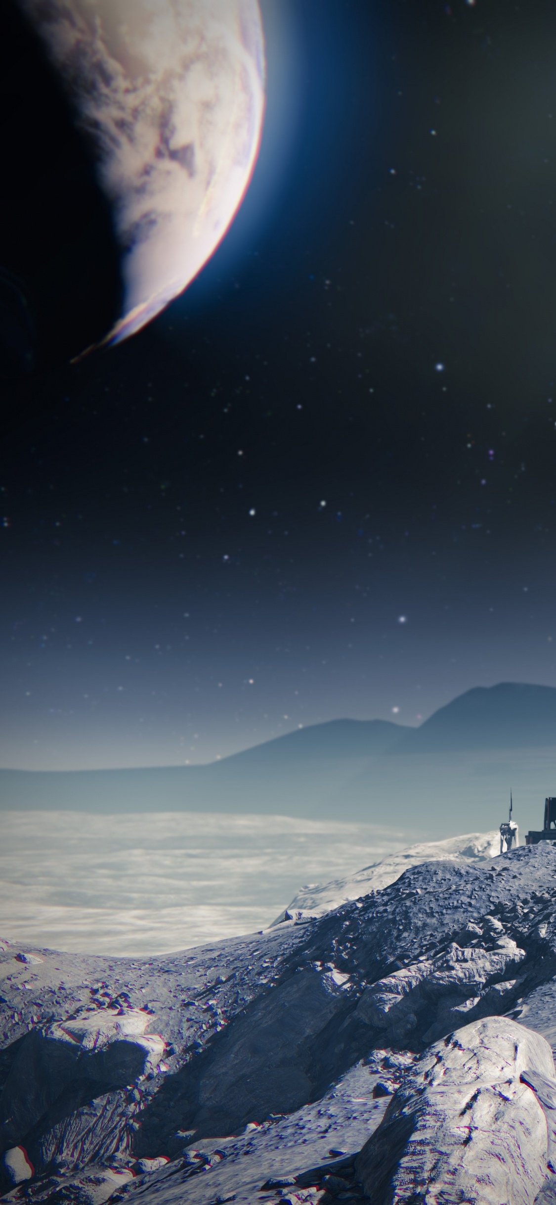 Обои bungie, луна, космическое пространство, атмосфера, космос в разрешении 1125x2436