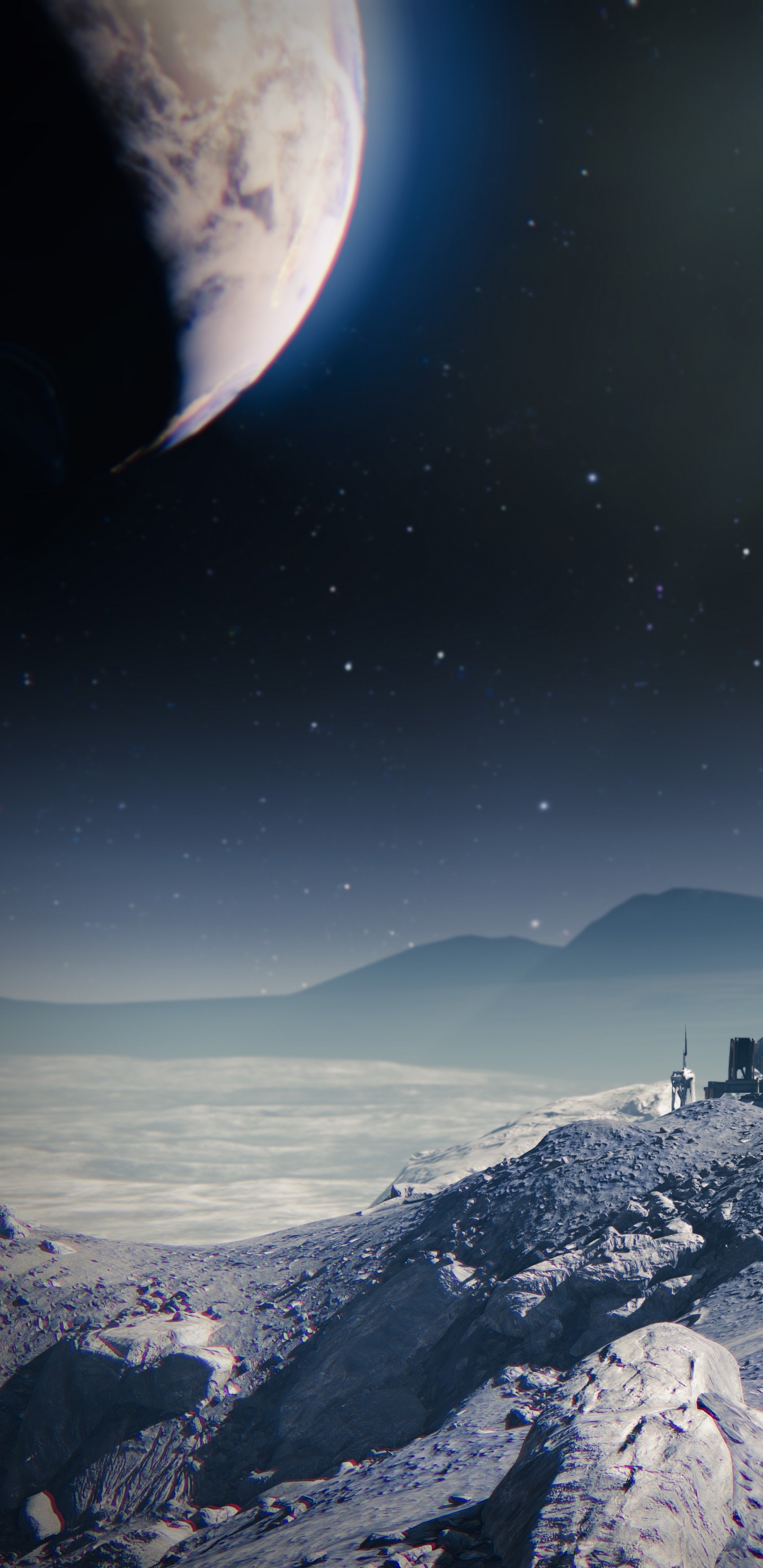 Обои bungie, луна, космическое пространство, атмосфера, космос в разрешении 1440x2960