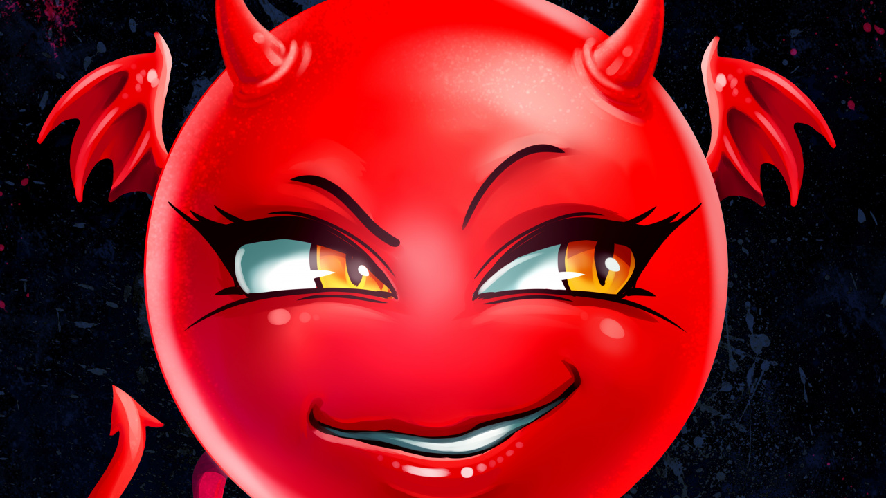 Обои эмоджи, эмодзи черепа, улыбчивый, смайлик цвета яблока, красный цвет в разрешении 1280x720