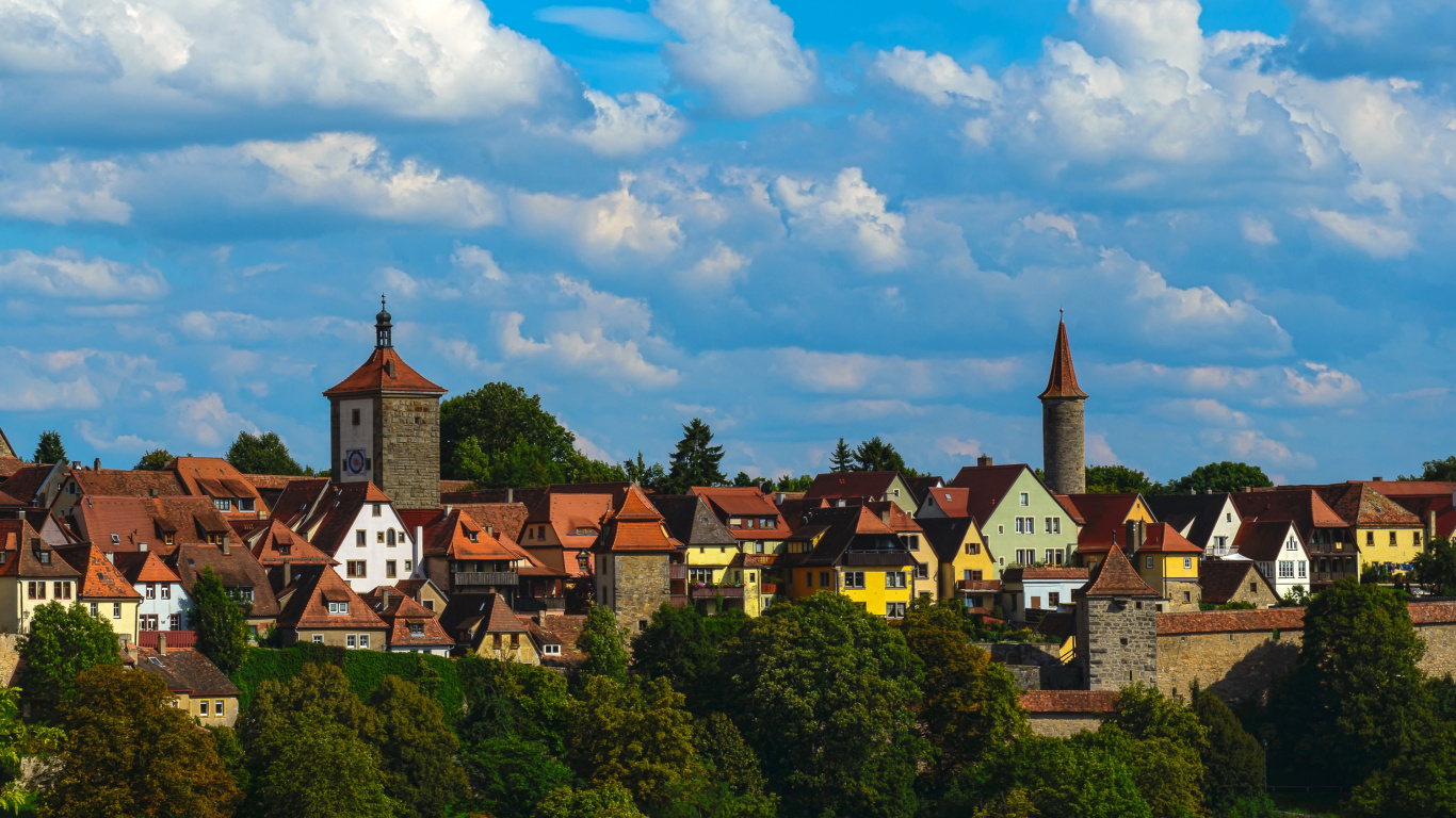 Обои Ротенбург-об-дер-Таубер, Венеция, городок, облако, населенный пункт в разрешении 1366x768