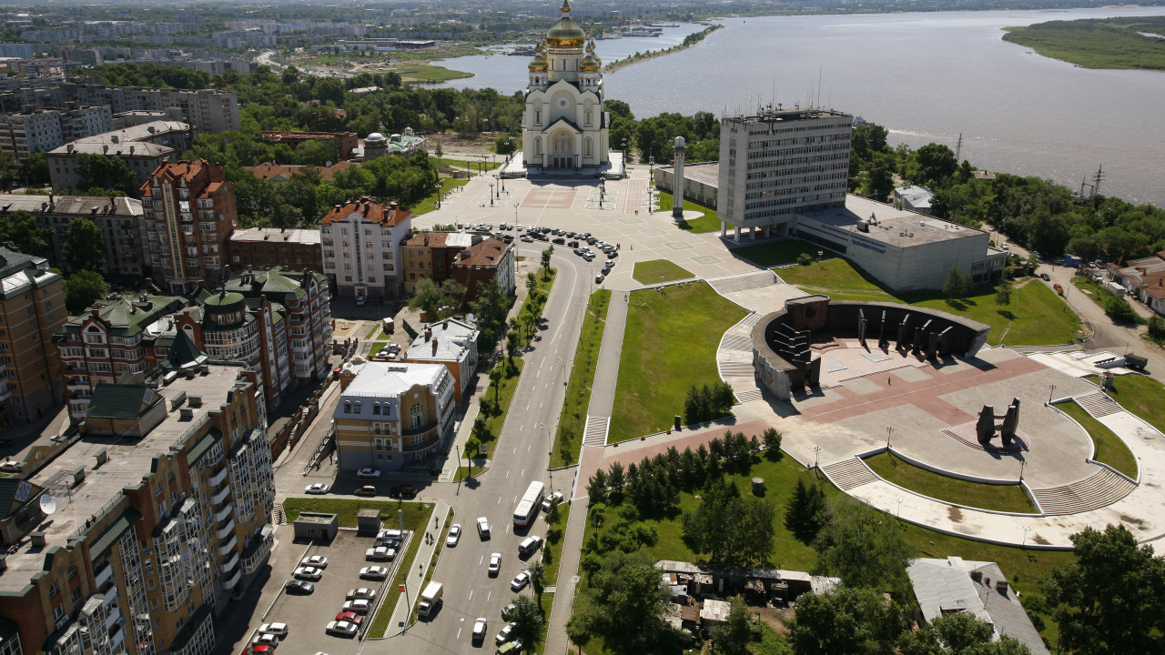 Обои город, городской дизайн, Москва, Края России, с высоты птичьего полета в разрешении 1280x720
