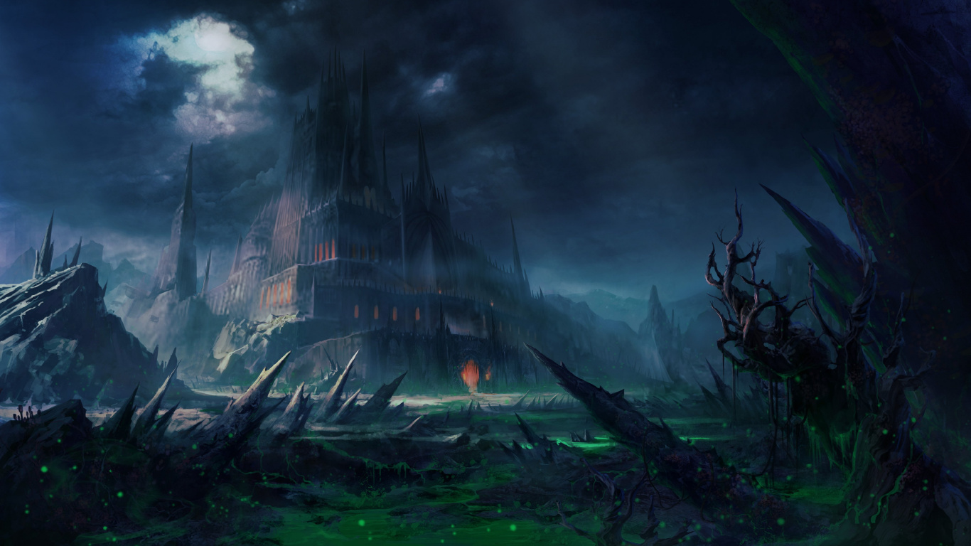 Обои арт, темнота, атмосфера, биом, пейзаж в разрешении 1366x768