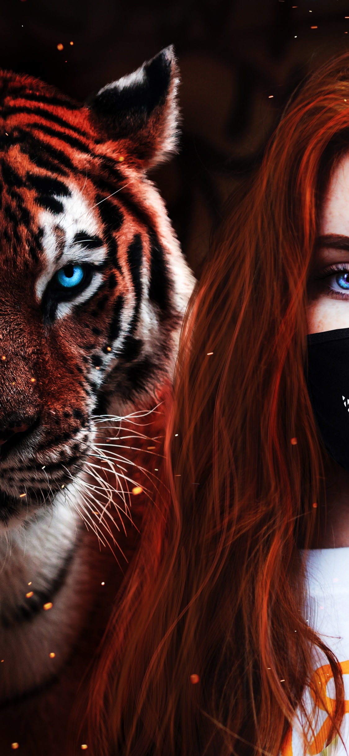 Обои милая девушка с тигром, бенгальский тигр, Амурский тигр, тигр, кошачьих в разрешении 1125x2436