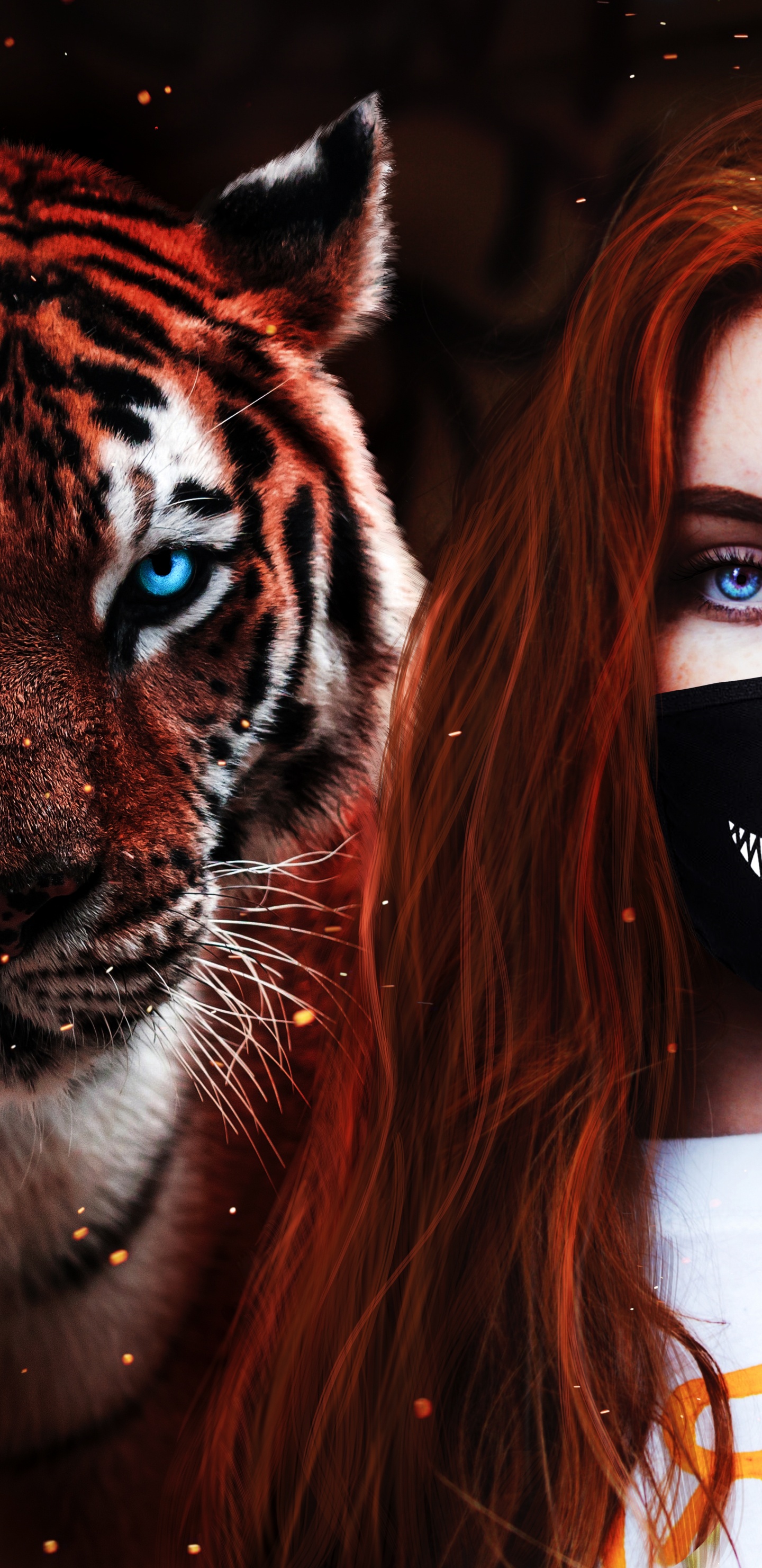 Обои милая девушка с тигром, бенгальский тигр, Амурский тигр, тигр, кошачьих в разрешении 1440x2960