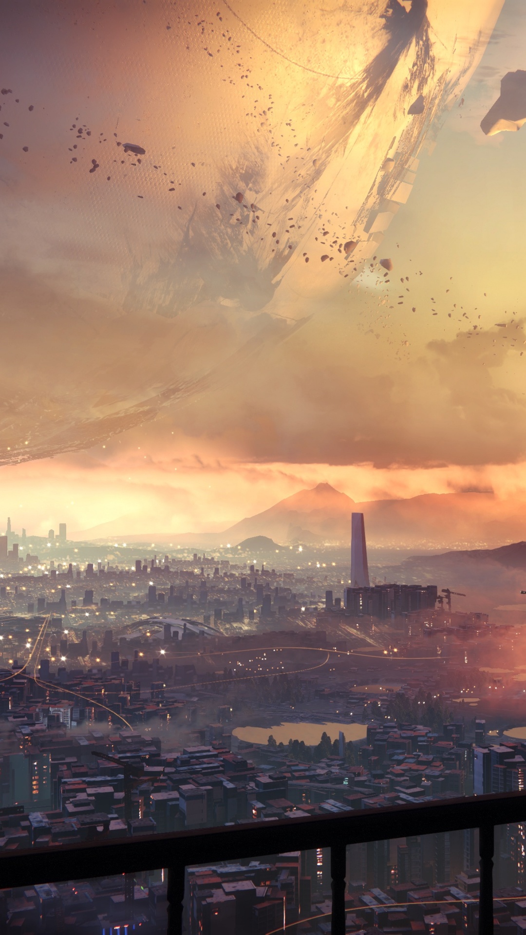 Обои арт, артист, городской пейзаж, облако, город в разрешении 1080x1920