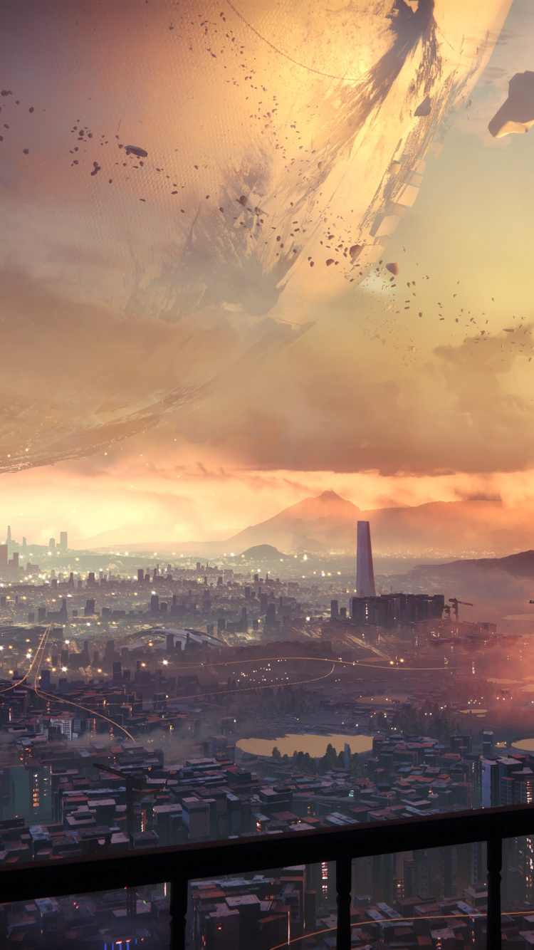 Обои арт, артист, городской пейзаж, облако, город в разрешении 750x1334