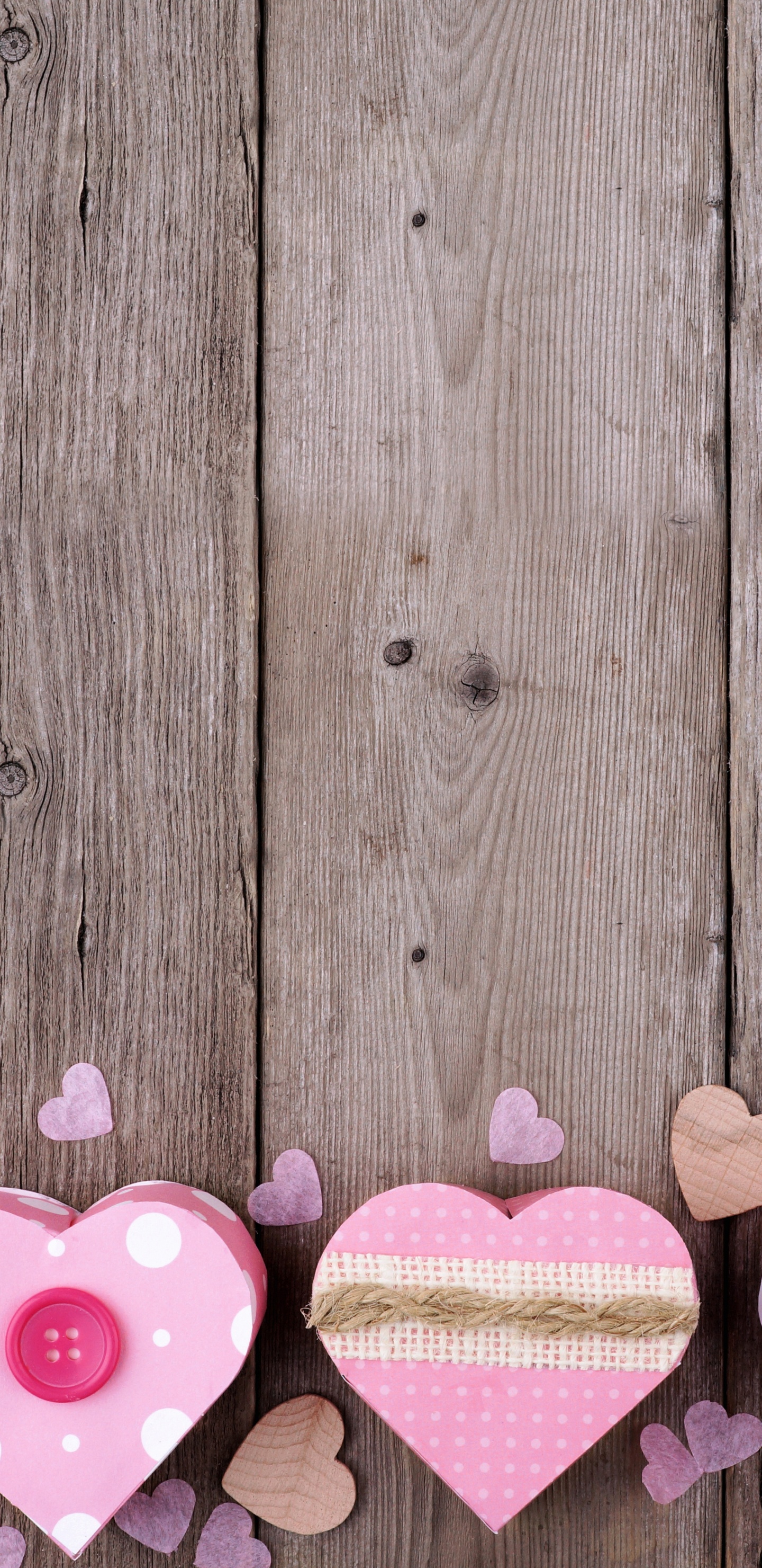Обои сердце, День Святого Валентина, розовый, древесина, любовь в разрешении 1440x2960