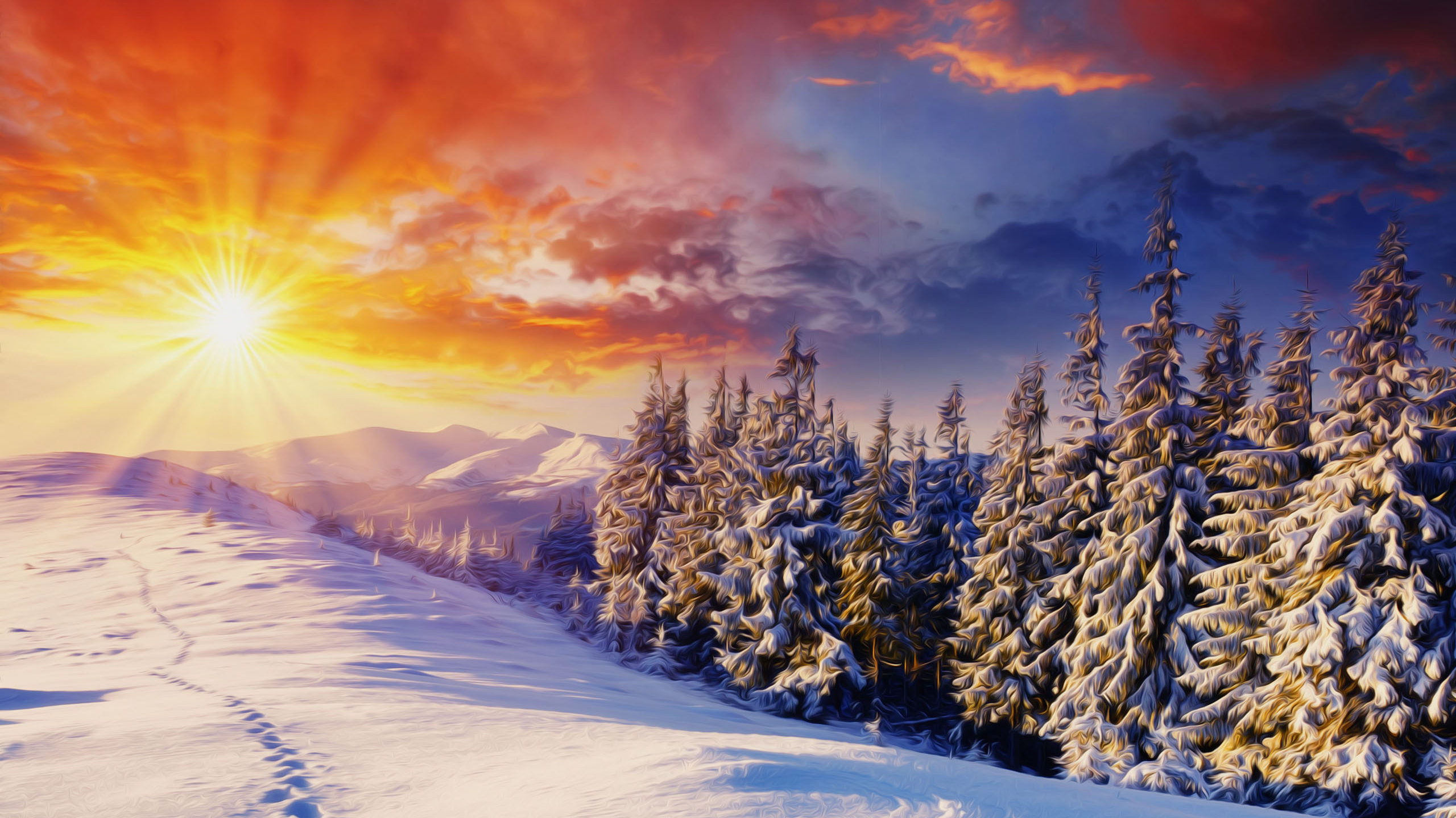 Обои снег, зима, облако, замораживание, гора в разрешении 2560x1440