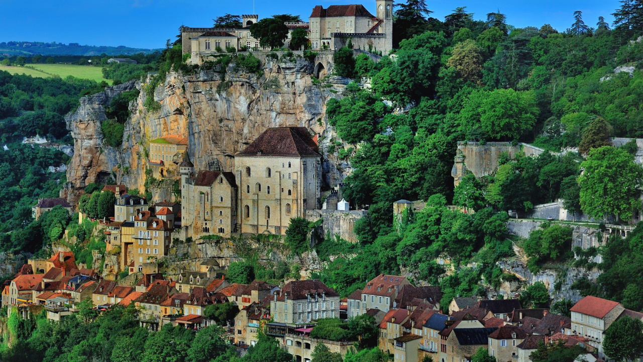 Обои Рокамадур, горная деревня, деревня, город, замок в разрешении 1280x720