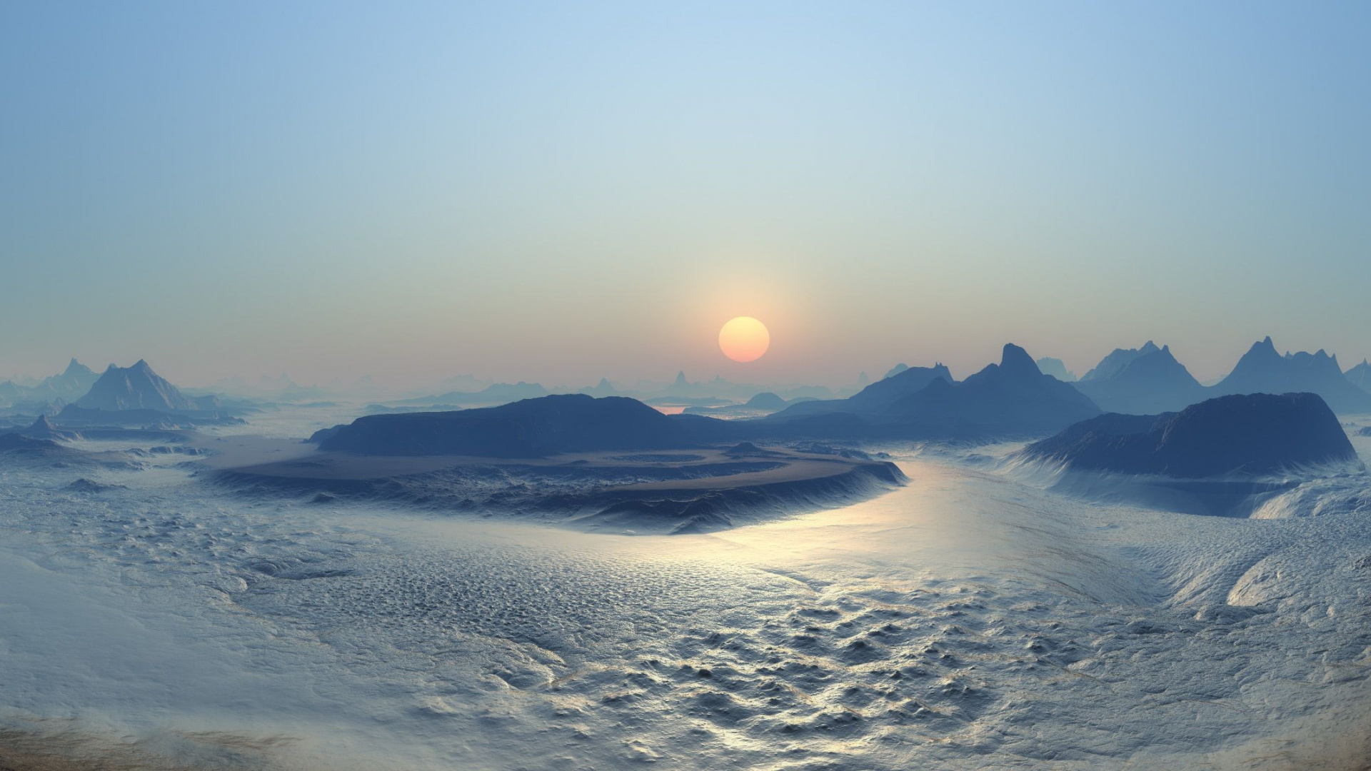 Обои море, горизонт, утро, восход солнца, солнце в разрешении 1920x1080