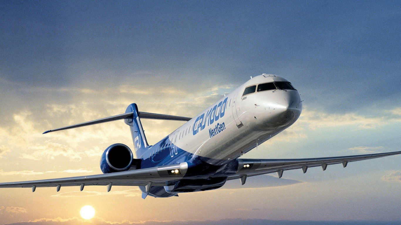 Обои с crj 1000, самолет, самолеты, авиалайнер, авиация в разрешении 1366x768