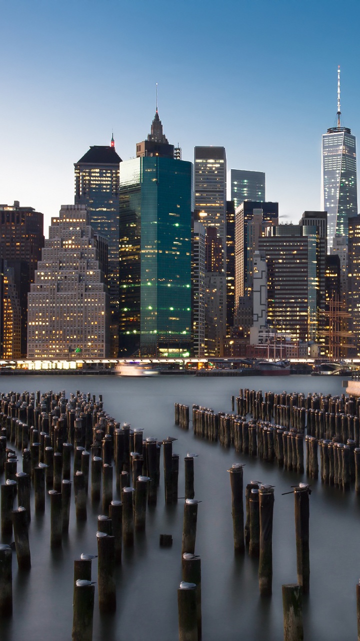 Обои городской пейзаж, небоскреб, линия горизонта, город, городской район в разрешении 720x1280