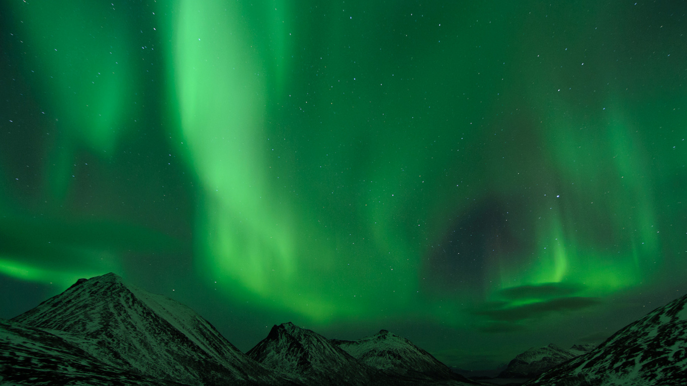 Обои Аврора, природа, зеленый, свет, Норвегия в разрешении 1366x768