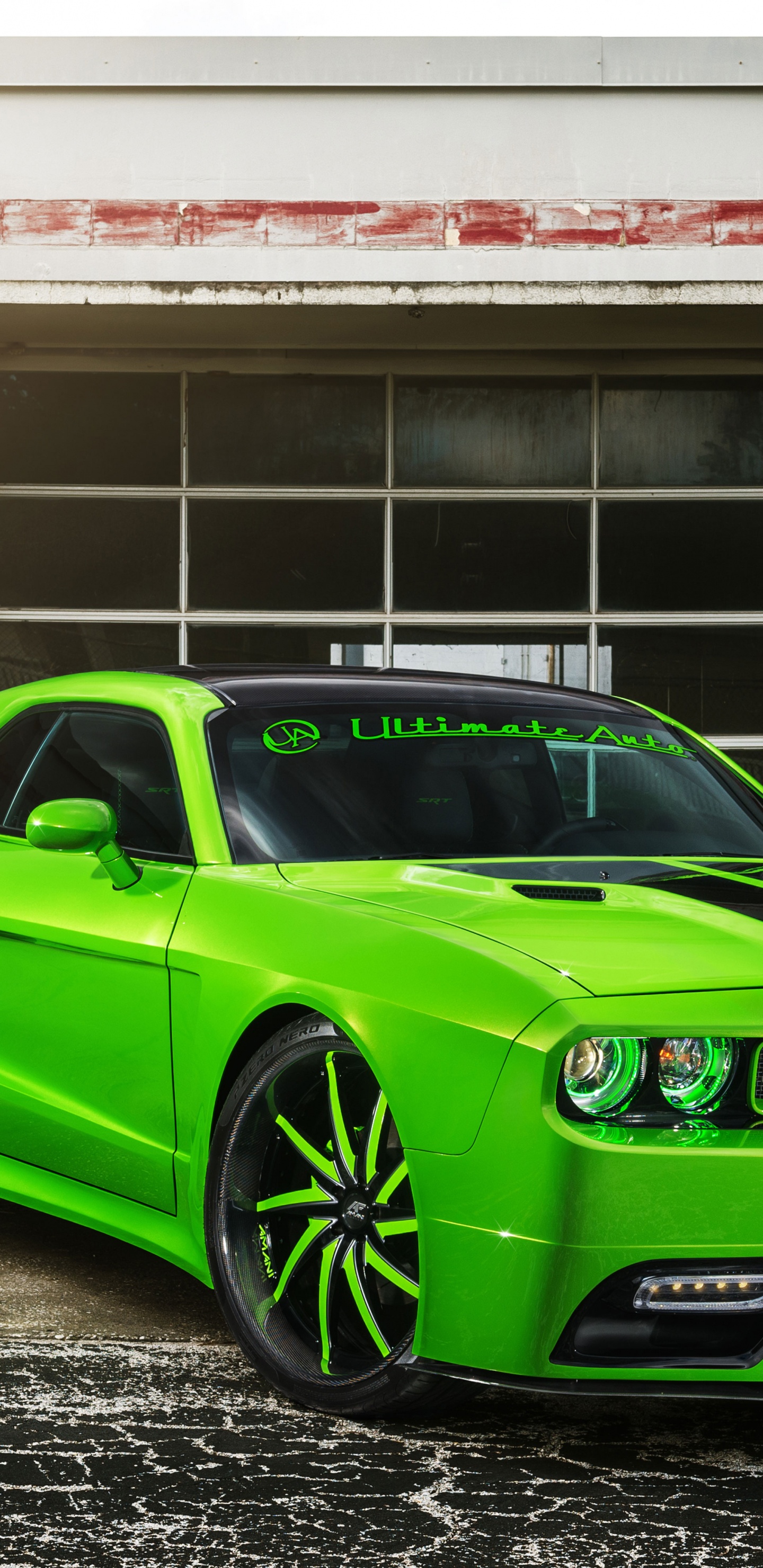 Обои Додж Челленджер 2012, dodge, авто, зеленый, обод в разрешении 1440x2960