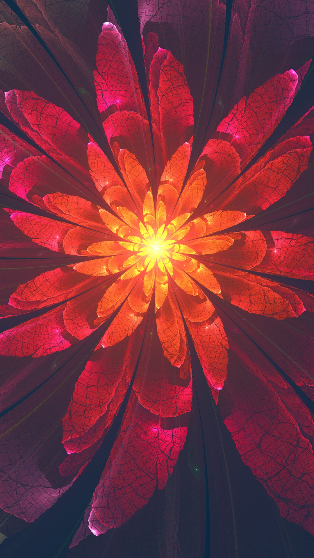 Обои цветок, абстрактное искусство, цифровое искусство, красный цвет, Апельсин в разрешении 1080x1920