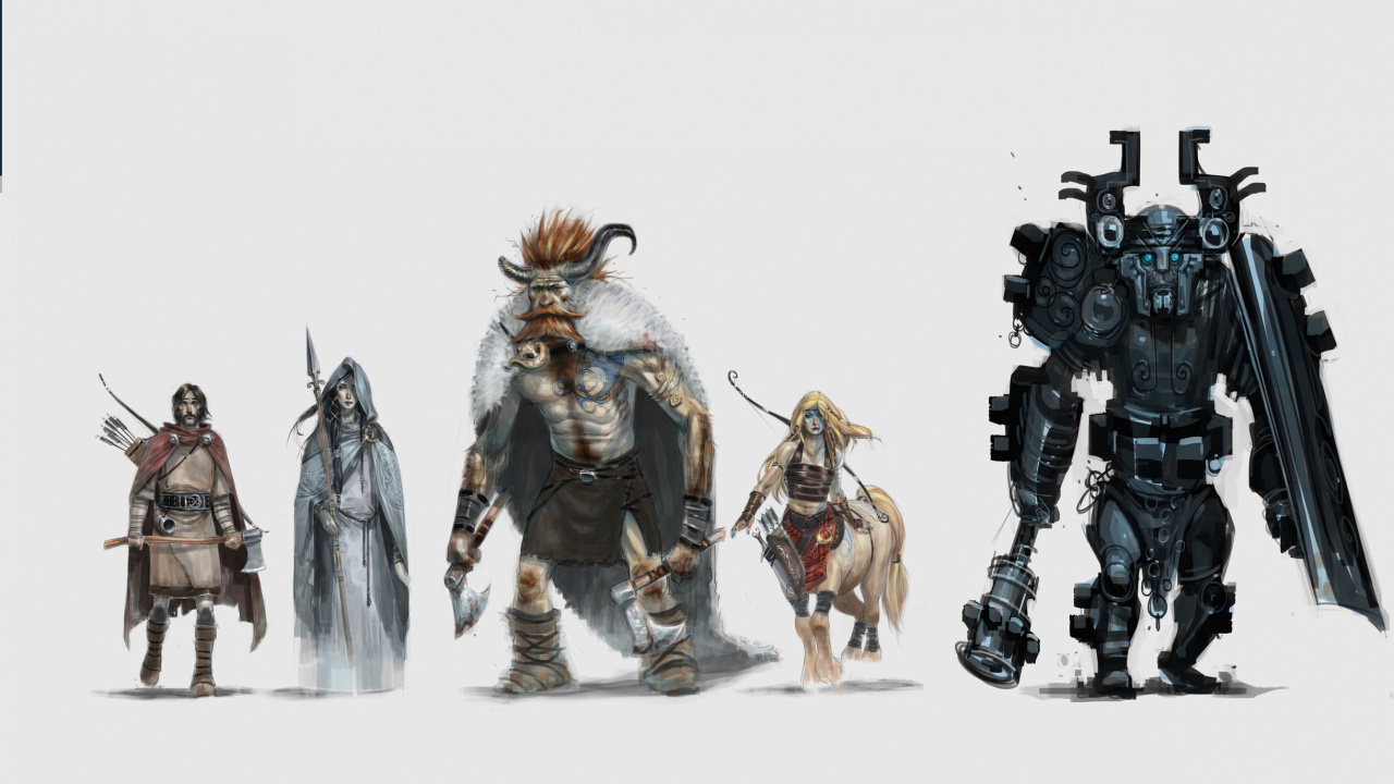 Обои фигурка, иллюстрация, концепт арт, копье, игра в разрешении 1280x720