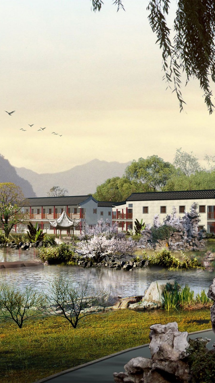 Обои вода, дерево, отражение, пейзаж, достопримечательность в разрешении 720x1280