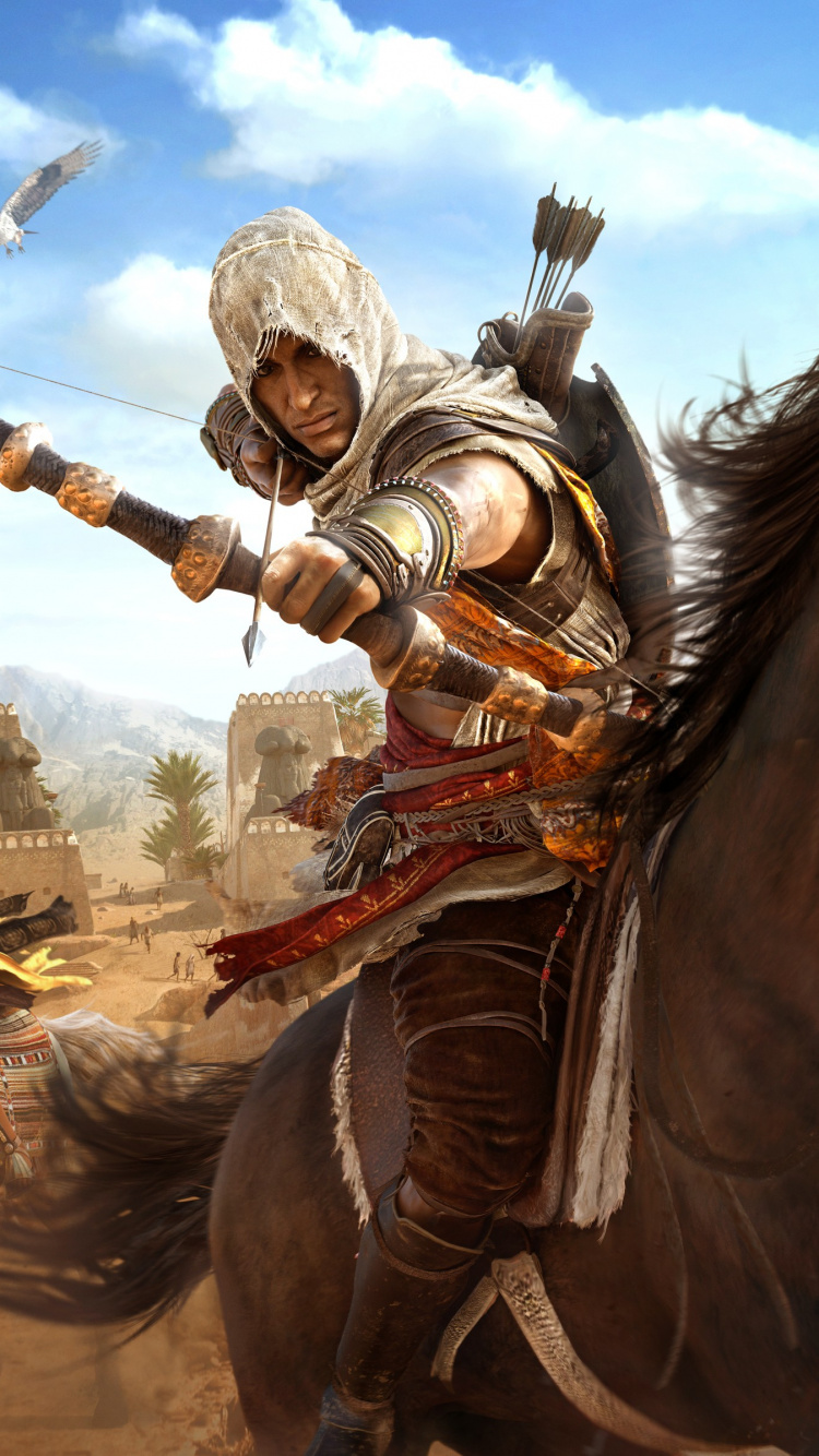 Обои assassins creed origins, ассассинс Крид братство, ubisoft, мифология, конь в разрешении 750x1334