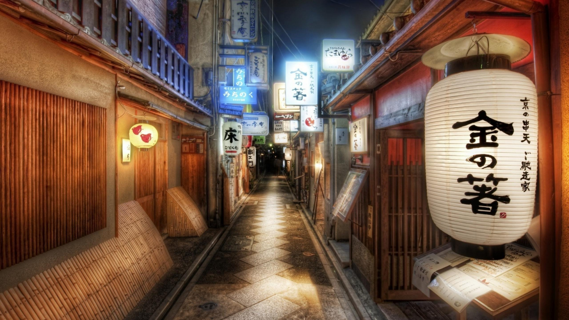 Обои аллея, улица, ночь, Токио, Киото в разрешении 1920x1080