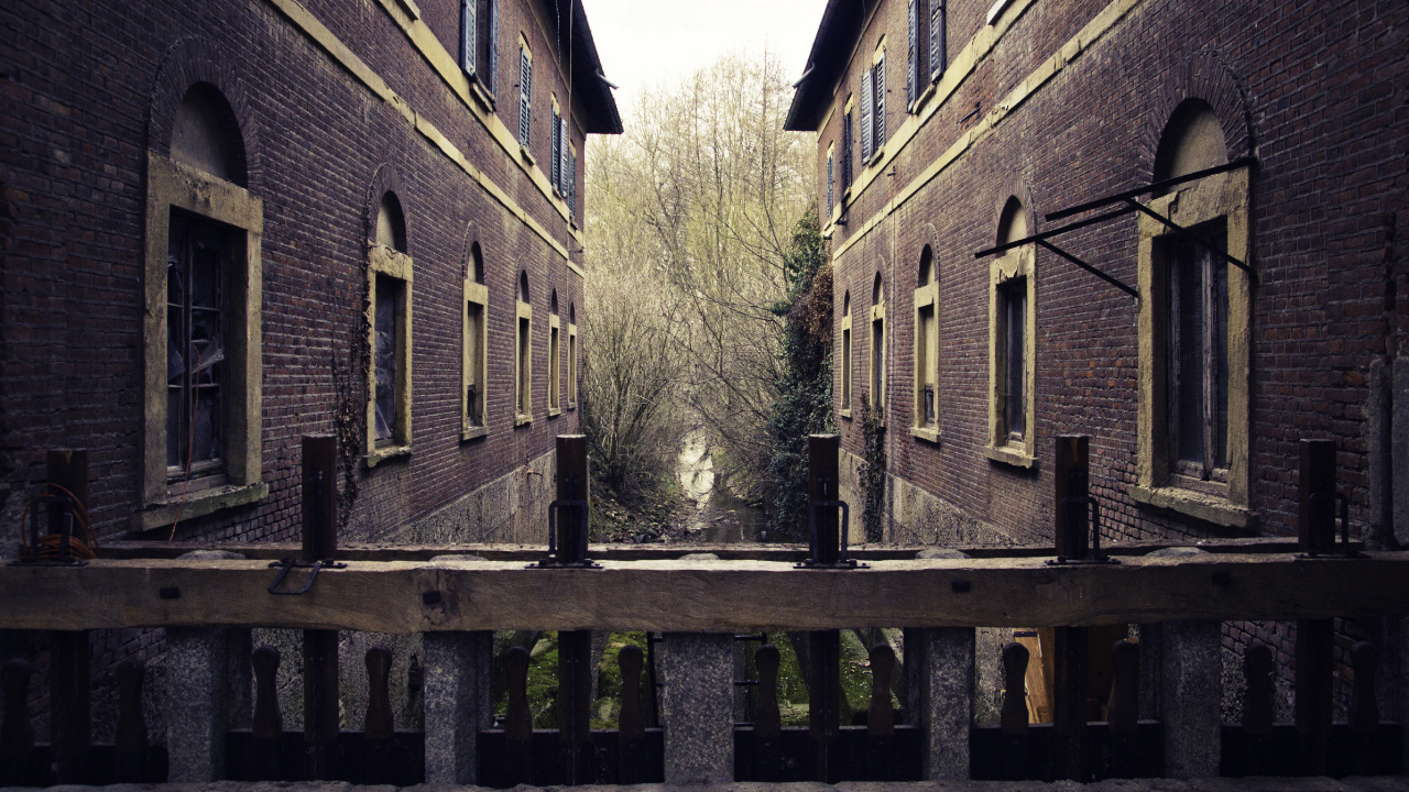 Обои здание, битпорте, аллея, ремикс, окно в разрешении 1280x720