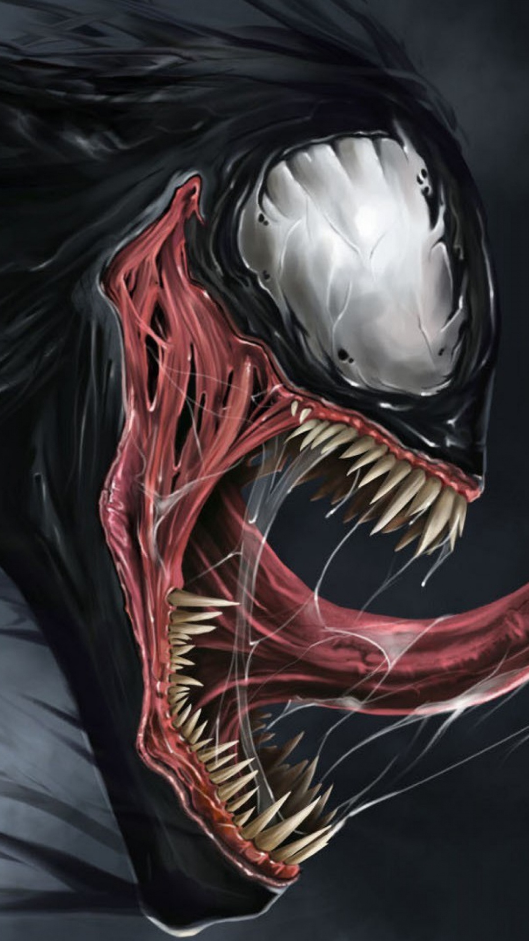Обои веном, человек-паук, комиксы Марвел, рот, темнота в разрешении 1080x1920