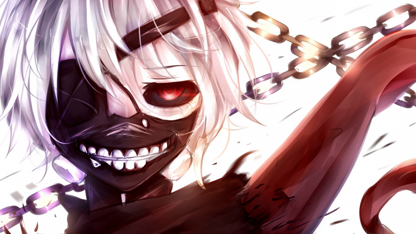 Обои Кен kaneki, Токио вурдалак, аниме, Манга, мультфильм в разрешении 1366x768