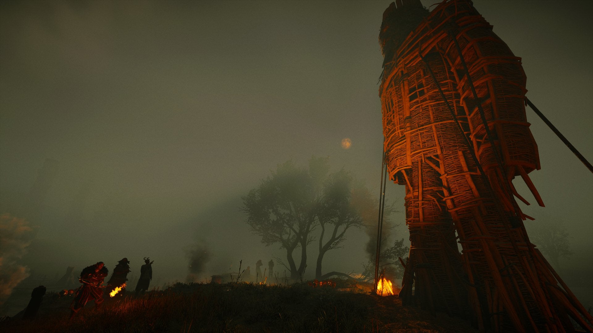 Обои ночь, assassins creed valhalla, атмосфера, мгла, тепло в разрешении 1920x1080