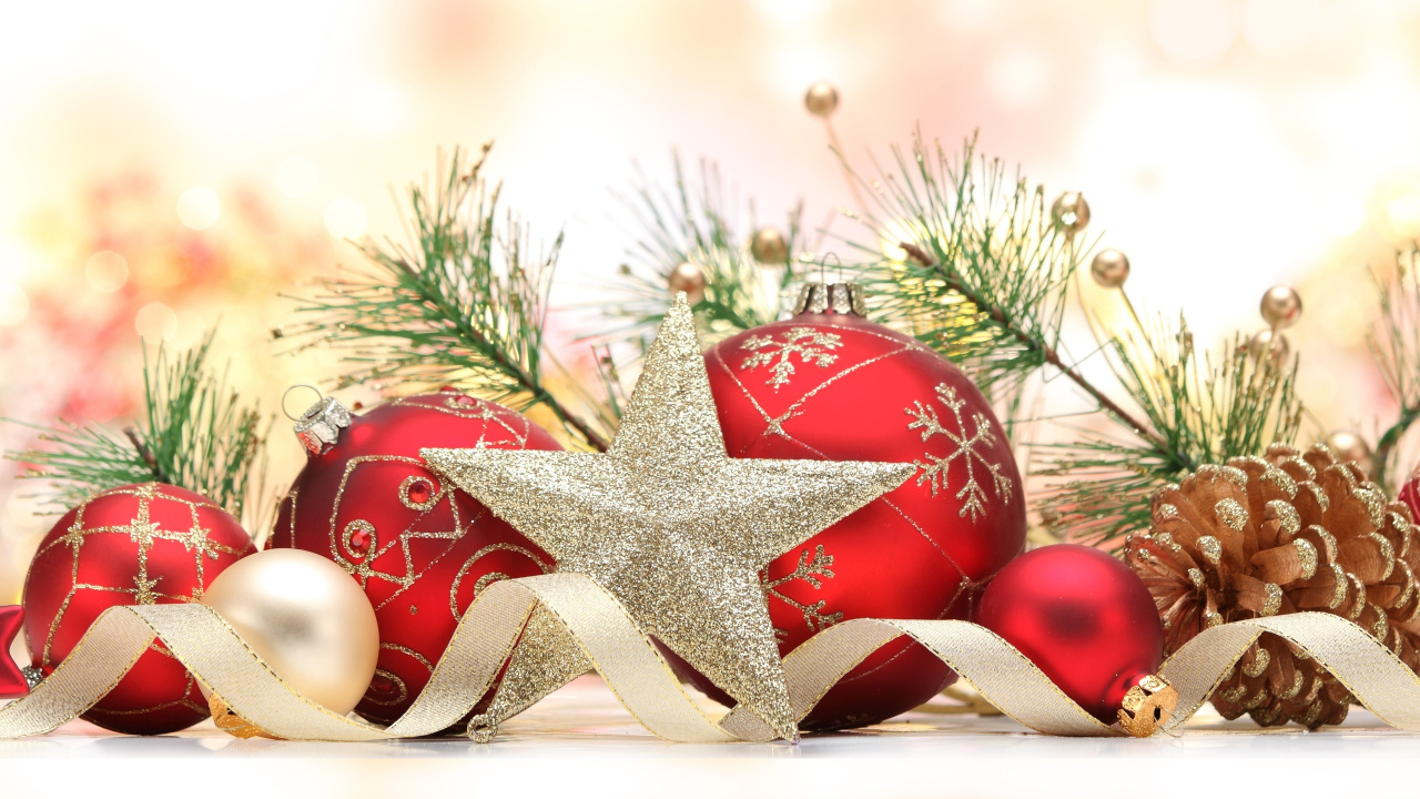 Обои Рождественский день, Санта-Клаус, рождественский орнамент, Рождественские украшения, Рождество в разрешении 1280x720