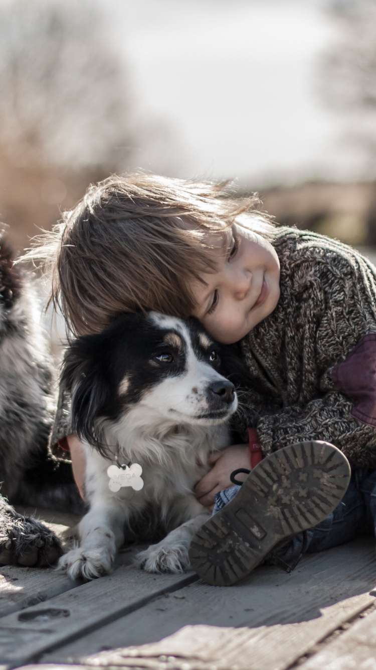 Обои пес, собака породы, коммуникация, животное, ребенок в разрешении 750x1334