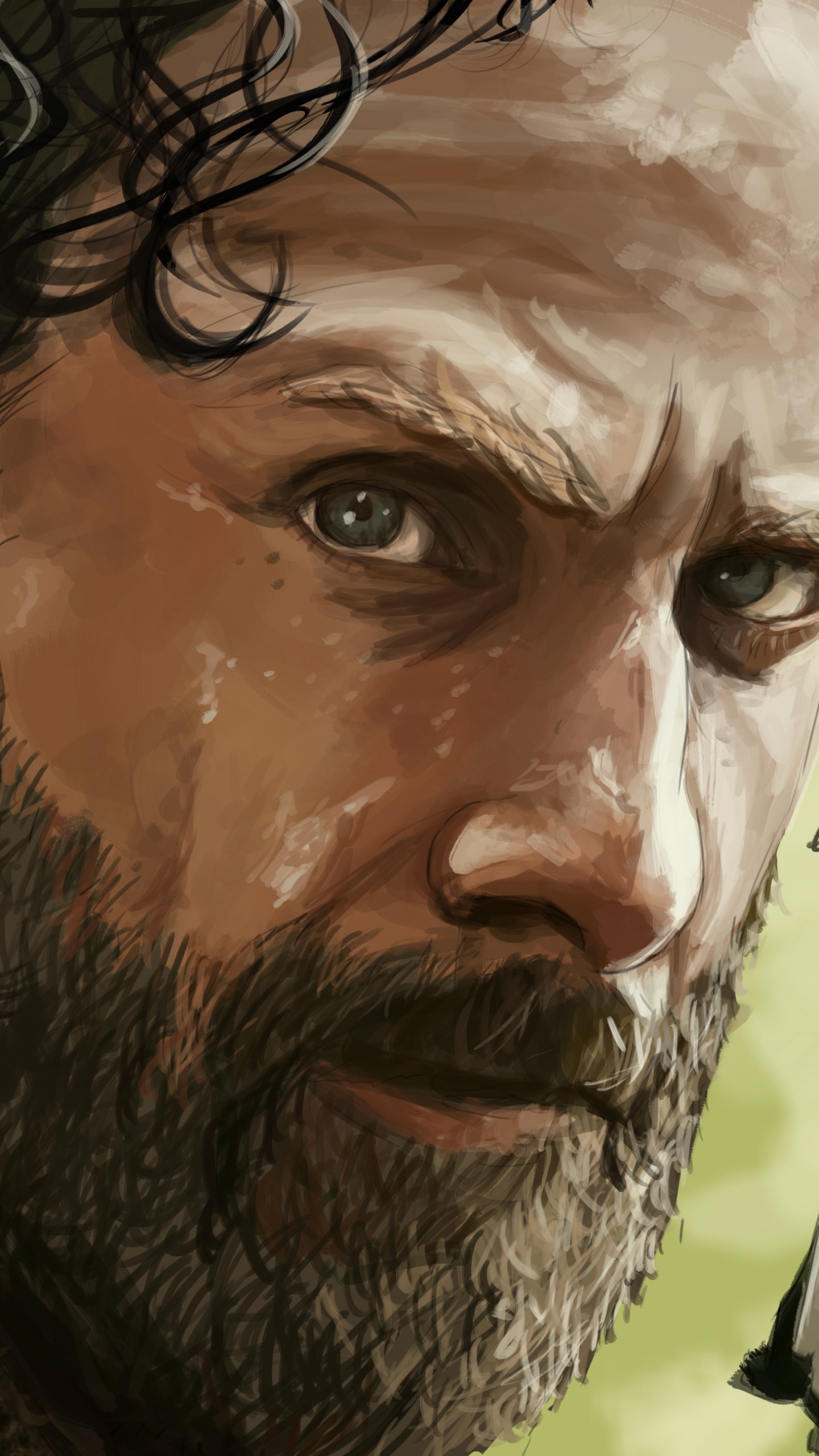 Обои Рик Граймс, Эндрю Линкольн, Ходячие мертвецы, арт, волосы на лице в разрешении 1440x2560