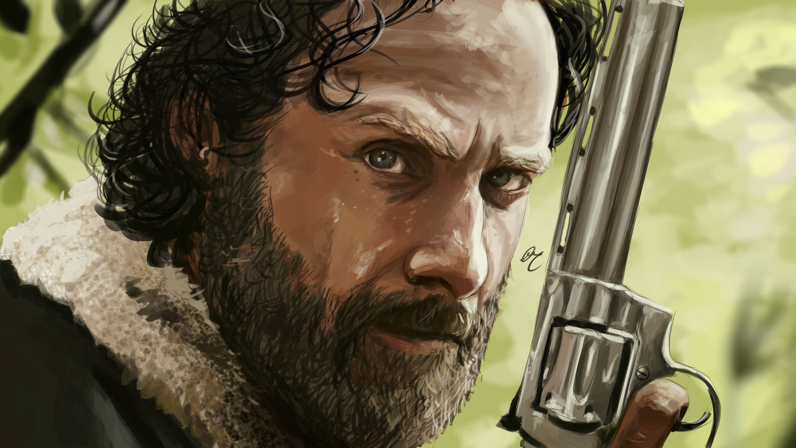 Обои Рик Граймс, Эндрю Линкольн, Ходячие мертвецы, арт, волосы на лице в разрешении 2560x1440