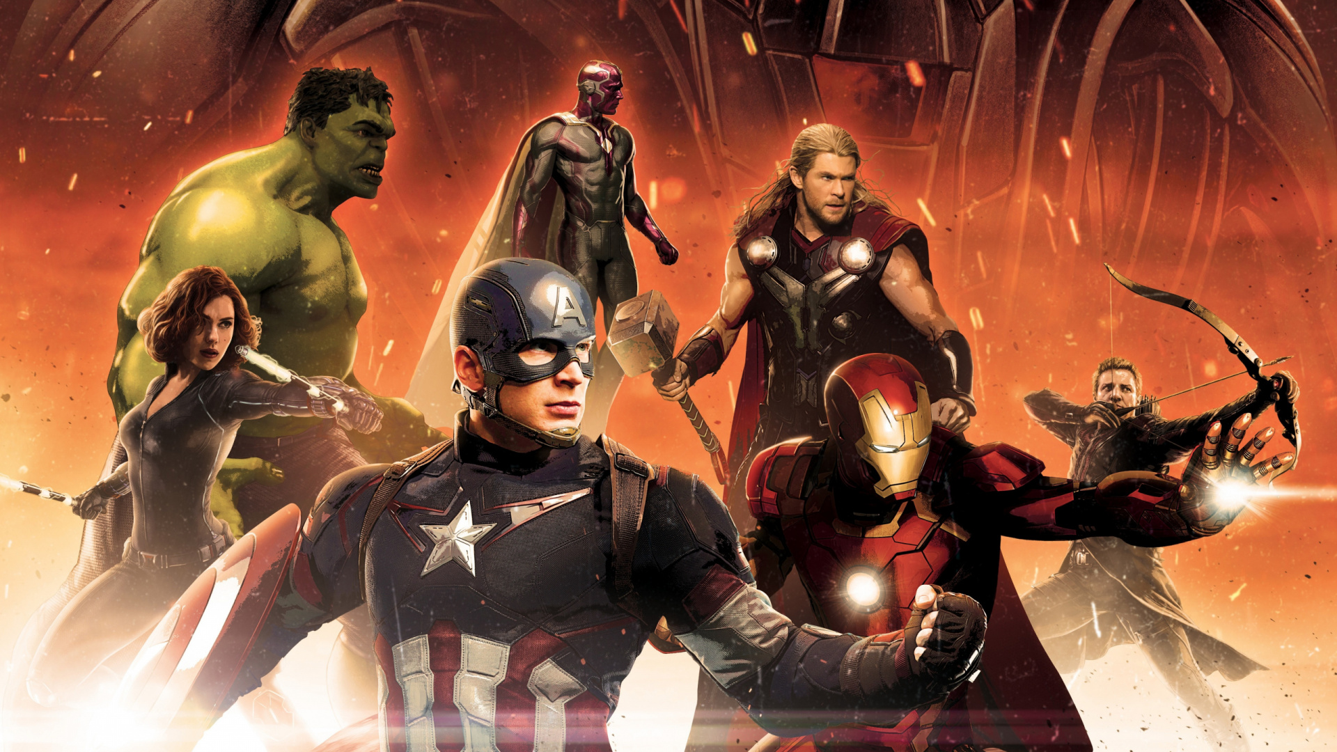 Обои Мстители эра альтрона, видение, мститель, Халк, постер в разрешении 1920x1080