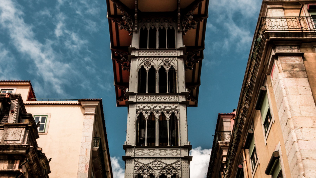 Обои подъемник санта-хуста, прекрасная святая, Замок Хорхе, носик элеватор, центр Лиссабона в разрешении 1280x720