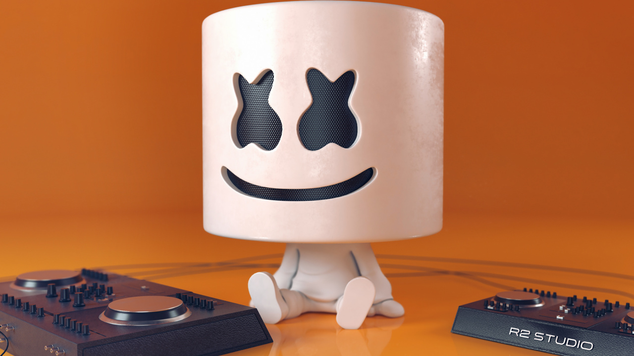 Обои marshmello 3д, электронное устройство, электронный инструмент, прогрессивхаус, освещение аксессуар в разрешении 1280x720