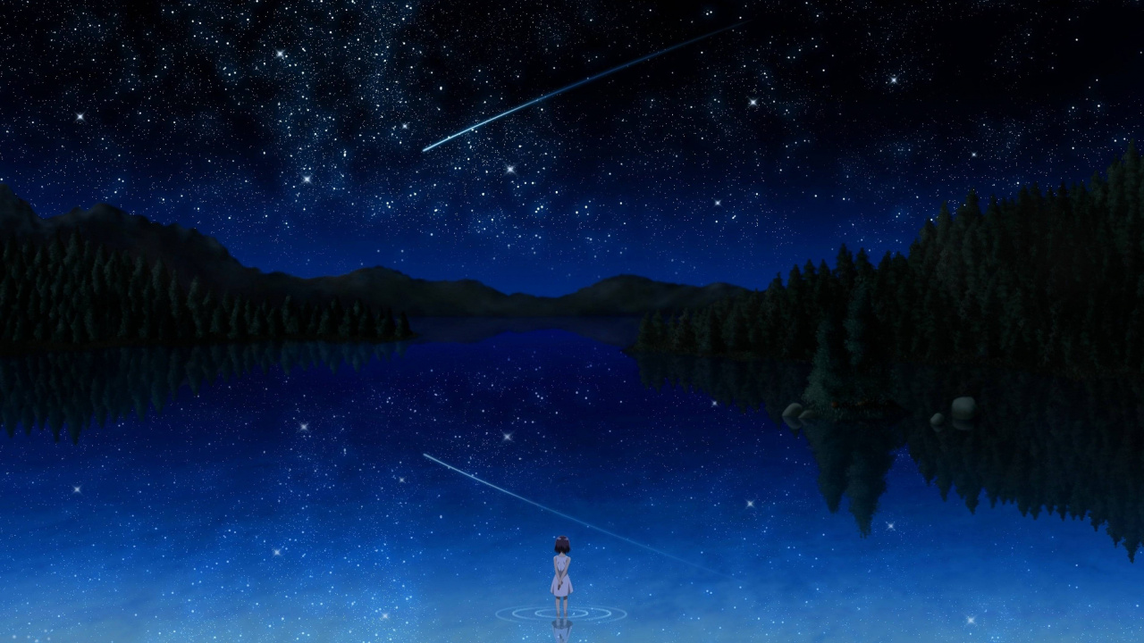 Обои ночное небо, аниме, природа, ночь, атмосфера в разрешении 1280x720
