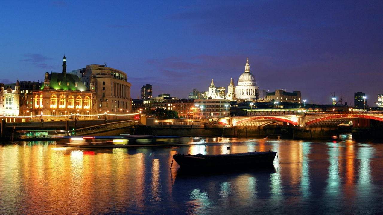 Обои Лондон, ориентир, ночь, отражение, реки в разрешении 1280x720