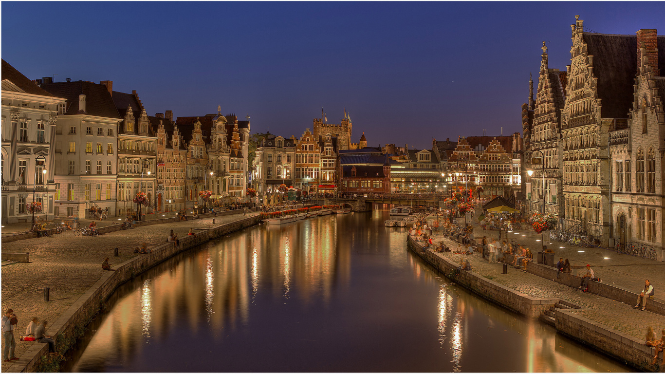 Обои Антверпен, водный путь, канал, вода, город в разрешении 1366x768
