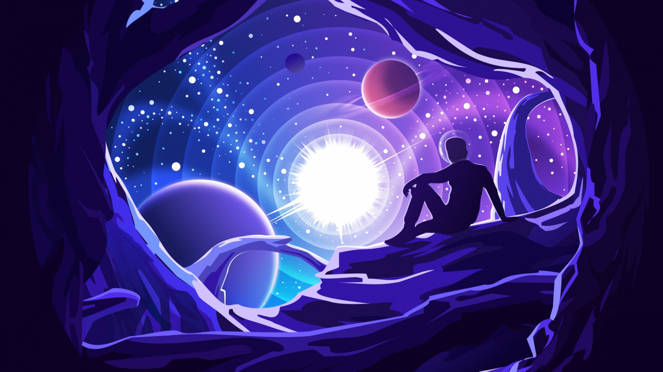 Обои звездные темы, иллюстрация, дизайн, планета, графический дизайн в разрешении 1366x768