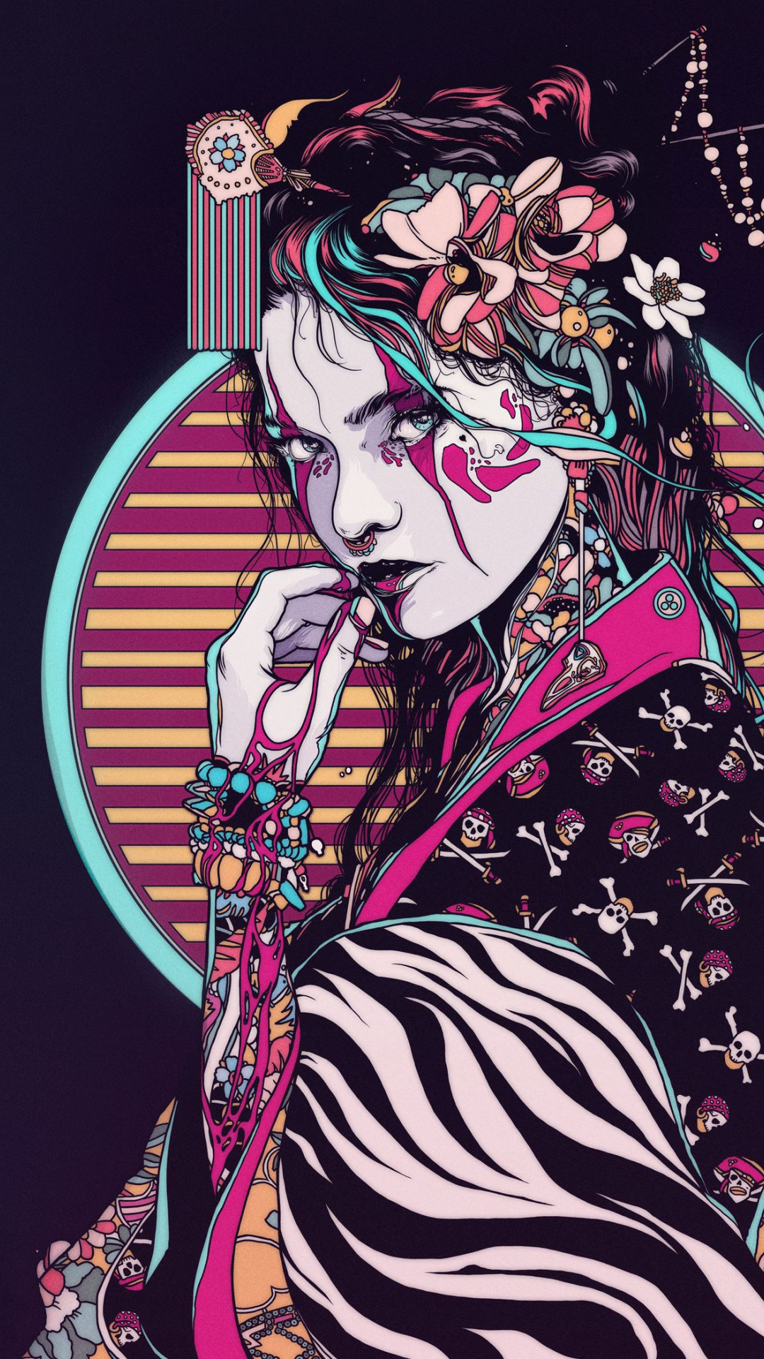 Обои японское искусство, арт, цветной, рукав, розовый в разрешении 1080x1920