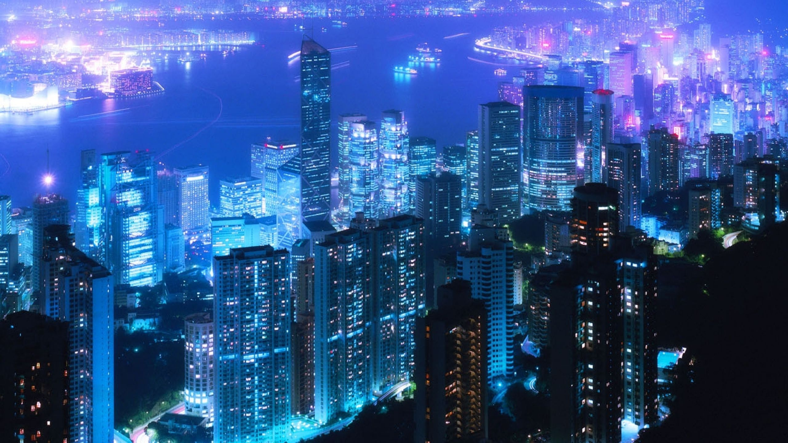 Обои Гонконг, городской пейзаж, метрополия, город, городской район в разрешении 2560x1440